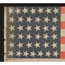 38 STARS IN DANCING ROWS ON A PARADE FLAG WITH ESPECIALLY LARGE SCALE AND BRILLIANT, CHROME ORANGE STRIPES, COLORADO STATEHOOD, 1876-1889