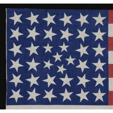 38 STARS IN AN EXTREMELY RARE PATTERN THAT BEARS A CLUSTER OF 6 SMALL STARS WITHIN A LINEAL PATTERN OF LARGER STARS, 1876-1889, COLORADO STATEHOOD