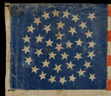 38 STARS, MEDALLION CONFIGURATION WITH 2 OUTLIERS ON A CHROMATIC BLUE CANTON, COLORADO STATEHOOD, 1876-1889
