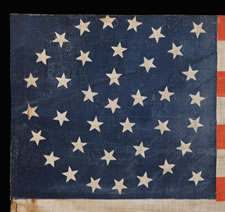 38 STARS IN A MEDALLION CONFIGURATION WITH 2 OUTLIERS, AN EXTRAORDINARILY LARGE AND SCARCE SIZE, COLORADO STATEHOOD, 1876-1889