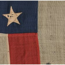 38 STARS IN A MEDALLION CONFIGURATION ON A BEAUTIFUL SCALE FLAG WITH PIECED-AND-SEWN CONSTRUCTION, 1876-1889, COLORADO STATEHOOD