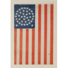 38 STARS IN A MEDALLION CONFIGURATION WITH 2 OUTLIERS AND VIBRANT COLORATION, COLORADO STATEHOOD, 1876-1889, FORMERLY IN THE COLLECTION OF RICHARD PIERCE AND PICTURED IN HIS TEXT ON FLAG COLLECTING