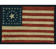 38 STARS IN A RARE AND HIGHLY DESIRED CIRCLE-IN-A-SQUARE CONFIGURATION, AND WITH A HUGE CENTER STAR, MADE FOR THE 1876 CENTENNIAL CELEBRATION IN PHILADELPHIA, COLORADO STATEHOOD