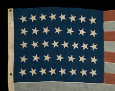 38 TILTING STARS IN A LINEAL PATTERN, MADE BY HORSTMANN BROTHERS, PHILADELPHIA, 1876-1889, COLORADO STATEHOOD