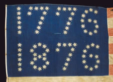 CENTENNIAL EXPOSITION PARADE FLAG WITH 10-POINTED STARS THAT SPELL "1776 - 1876", ONE OF THE MOST GRAPHIC OF ALL EARLY EXAMPLES, EX-RICHARD PIERCE COLLECTION