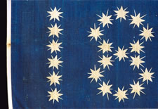 CENTENNIAL EXPOSITION PARADE FLAG WITH 10-POINTED STARS THAT SPELL "1776 - 1876", ONE OF THE MOST GRAPHIC OF ALL EARLY EXAMPLES, EX-RICHARD PIERCE COLLECTION
