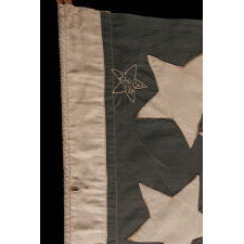 41 STARS IN A LINEAL PATTERN WITH OFFSET STARS THAT CREATE A CROSSHATCH IN THE CORNERS AND CENTER, ONE OF THE RAREST STAR COUNTS AMONG SURVIVING FLAGS OF THE 19TH CENTURY, REFLECTS MONTANA STATEHOOD IN NOVEMBER, 1889, ACCURATE FOR JUST 3 DAYS; EXHIBITED AT THE MUSEUM OF THE AMERICAN REVOLUTION FROM JUNE – SEPTEMBER, 2021