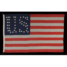 44 STARS CONFIGURED INTO THE LETTERS “U.S.”, PATENTED IN 1890 BY W.R. WASHBURN, ONE OF ONLY FOUR KNOWN SURVIVING EXAMPLES & ONE OF THE VERY BEST DESIGNS KNOWN TO EXIST ACROSS EARLY AMERICAN FLAGS OF ALL PERIODS; EXHIBITED AT THE MUSEUM OF THE AMERICAN REVOLUTION FROM JUNE – SEPTEMBER, 2021