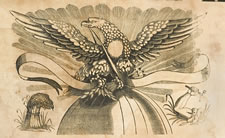 MID-19TH CENTURY FRATERNAL BANNER WITH EAGLE PERCHED ON GLOBE AND GREAT VERBIAGE