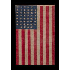 45 STAR ANTIQUE AMERICAN PARADE FLAG WITH ITS STARS ARRANGED IN A NOTCHED PATTERN, 1896-1908, UTAH STATEHOOD