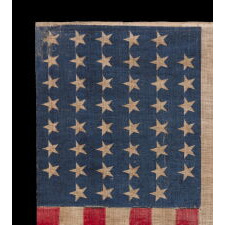 45 STAR ANTIQUE AMERICAN PARADE FLAG WITH ITS STARS ARRANGED IN A NOTCHED PATTERN, 1896-1908, UTAH STATEHOOD