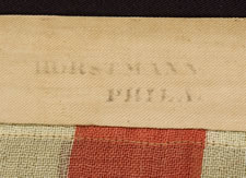 38 STAR FLAG WITH A VERY RARE CIRCLE-IN-A-SQUARE MEDALLION, SOLD BY HORSTMANN BROS. OF PHILADELPHIA, MADE FOR THE 1876 CENTENNIAL CELEBRATION