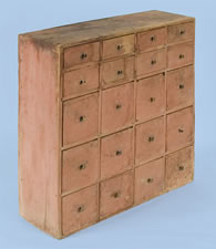 NEW HAMPSHIRE CARRIAGE-MAKER'S APOTHECARY CHEST IN SALMON PAINT