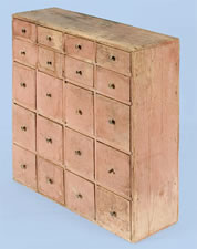 NEW HAMPSHIRE CARRIAGE-MAKER'S APOTHECARY CHEST IN SALMON PAINT