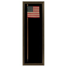 46 STAR U.S. MILITARY CAMP COLORS, PRESS-DYED ON WOOL BUNTING, MADE BY HORSTMANN, PHILADELPHIA, SIGNED AND DATED 1909, ON ITS REMARKABLE, ORIGINAL STAFF; EXHIBITED AT THE MUSEUM OF THE AMERICAN REVOLUTION FROM JUNE – SEPTEMBER, 2021
