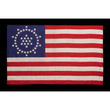 48 STARS ON AN ANTIQUE AMERICAN FLAG DESIGNED AND COMMISSIONED BY WAYNE WHIPPLE, 1909-1912, A RARE AND HIGHLY DESIRED, SILK EXAMPLE, IN AN EXCEPTIONAL STATE OF PRESERVATION