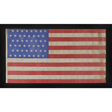 48 STARS IN STAGGERED ROWS ON A LARGE SCALE PARADE FLAG WITH A BRILLIANT, CORNFLOWER BLUE CANTON, 1896-1918
