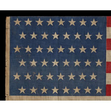48 STARS IN STAGGERED ROWS ON A PARADE FLAG WITH A BRILLIANT, CORNFLOWER BLUE CANTON, 1896-1918