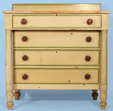 STAND-UP BLANKET CHEST, A VERY UNUSUAL FORM, GREEN PAINT WITH DECORATION, MAINE ORIGIN