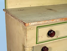 STAND-UP BLANKET CHEST, A VERY UNUSUAL FORM, GREEN PAINT WITH DECORATION, MAINE ORIGIN