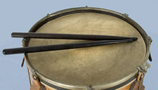 THE BEAUTIFULLY PAINTED, 19TH CENTURY SNARE DRUM OF W.H. ATKINS, POSSIBLY OF CASTINE, MAINE, 2ND MASSACHSETTS INFANTRY