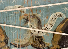 HUGE AMERICAN MILITARY LONG DRUM, DYNAMIC EAGLE ON A PRUSSIAN BLUE GROUND, 1845-1865