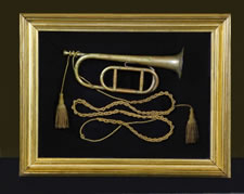34 STAR, SWALLOWTAIL, CIVIL WAR GUIDON OF COMPANY I, 15TH REGIMENT PENNSYLVANIA CAVALRY, PRESENTED TO THE COMPANY'S BUGLER, CAPTAIN ABRAHAM CLARENCE MILLER,  ACCOMPANIED BY  MILLER'S BUGLE,  PHOTOS, AND 23 LETTERS