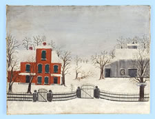 FOLK PAINTING OF A MID-19TH CENTURY HOUSE AND BARN, CA 1860-90