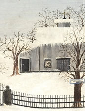 FOLK PAINTING OF A MID-19TH CENTURY HOUSE AND BARN, CA 1860-90