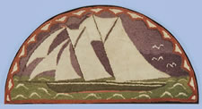 HOOKED RUG WITH 2-MASTED SCHOONER, ca 1900-1920