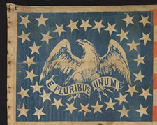 34 STARS, CIVIL WAR PERIOD (1861-63), THE LARGEST KNOWN PARADE FLAG WITH AN EAGLE IN THE CANTON, EXTRAORDINARILY RARE AND ONE OF A KIND AMONG KNOWN EXAMPLES, USED IN THE 1872 PRESIDENTIAL CAMPAIGN OF GRANT & WILSON