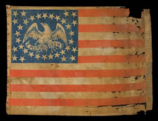 34 STARS, CIVIL WAR PERIOD (1861-63), THE LARGEST KNOWN PARADE FLAG WITH AN EAGLE IN THE CANTON, EXTRAORDINARILY RARE AND ONE OF A KIND AMONG KNOWN EXAMPLES, USED IN THE 1872 PRESIDENTIAL CAMPAIGN OF GRANT & WILSON