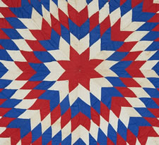 PATRIOTIC QUILT WITH FOUR 15 STAR FLAGS SURROUNDING A RED, WHITE, & BLUE LONE STAR, PROBABLY MADE TO CELEBRATE 100 YEARS OF KENTUCKY