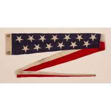 6-FOOT SHIP’S COMMISSION PENNANT WITH A 5.5” HOIST AND 13 STARS IN 2 STAGGERED ROWS, LIKELY PRODUCED FOR A PRIVATE VESSEL, circa 1892-1910