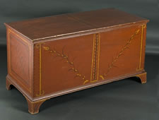 WESTERN PENNSYLVANIA BLANKET CHEST WITH HIGHLY UNUSUAL DECORATION THAT INCLUDES PUSSY WILLOWS, AN UNKNOWN BUT EXTRAORDINARY HAND, 1810-1830