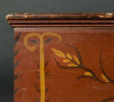 WESTERN PENNSYLVANIA BLANKET CHEST WITH HIGHLY UNUSUAL DECORATION THAT INCLUDES PUSSY WILLOWS, AN UNKNOWN BUT EXTRAORDINARY HAND, 1810-1830