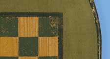 UNUSUAL OVAL CHECKERBOARD FROM THE COLLECTION OF WENDELL GARRETT, APPLE AND FOREST GREEN WITH MUSTARD, CA 1870-80