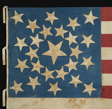 RARE, CIVIL WAR PERIOD, SOUTHERN-EXCLUSIONARY FLAG WITH 25 STARS, ARRANGED IN A BEAUTIFUL MEDALLION CONFIGURATION, ON A CORNFLOWER BLUE CANTON, LATE WAR, 1864-65