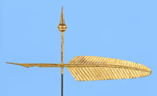 DIMINUTIVE QUILL WEATHERVANE, 1880-1910, WITH EXCEPTIONAL FORM AND GILDED SURFACE
