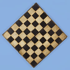 SUBSTANTIAL FOLDING CHECKERBOARD WITH LARGE SCALE SPACES, GREAT SURFACE, AND COACH-PAINTED BACK AND MOLDING, CA 1850-1870