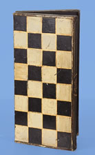 SUBSTANTIAL FOLDING CHECKERBOARD WITH LARGE SCALE SPACES, GREAT SURFACE, AND COACH-PAINTED BACK AND MOLDING, CA 1850-1870