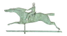 RARE FORM HORSE & JOCKEY WEATHERVANE, "HINDOO", MAYBE CUSHING & WHITE, ca 1881