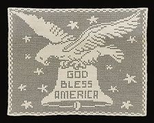 CROCHETED EAGLE WITH LIBERTY BELL AND "GOD BLESS AMERICA" TEXT, 1876-1900