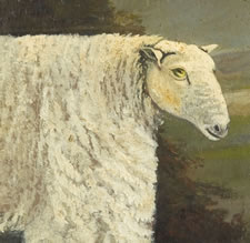 FOLK PORTRAIT OF A SHEEP:  "BAKEWELL'S PRIZE RAM", SIGNED L.R. JOSEPH, 1870-1890