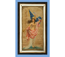LADY LIBERTY BANNER, HAND-PAINTED ON SATIN IN THE MANNER OF HOWARD CHANDLER CHRISTY, DATED 1917