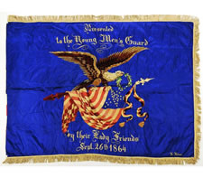 FABULOUS SILK EMBROIDERED UNION PRESENTATION FLAG OF THE CIVIL WAR PERIOD, WITH AN OUTSTANDING ILLUSTRATION OF AN EAGLE HOLDING A STARS & STRIPES THAT BEARS A VARIATION OF THE GREAT STAR PATTERN