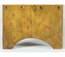 LANCASTER COUNTY, PENNSYLVANIA BUCKET BENCH IN YELLOW MUSTARD PAINT WITH SALMON POLKA DOT DECORATION, 1830-50
