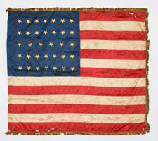 34 STAR UNION CIVIL WAR BATTLE FLAG WITH VERBAL PROVENANCE TO LT. COLONEL JOHN W. CROPSEY, OF THE 14TH NY CAVALRY, COMPANY "C", RAISED IN NEW YORK CITY: