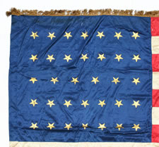 34 STAR UNION CIVIL WAR BATTLE FLAG WITH VERBAL PROVENANCE TO LT. COLONEL JOHN W. CROPSEY, OF THE 14TH NY CAVALRY, COMPANY "C", RAISED IN NEW YORK CITY: