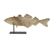 HOMEMADE WOODEN FISH WEATHERVANE WITH GREAT SILVERED PATINATION, CA 1920-40